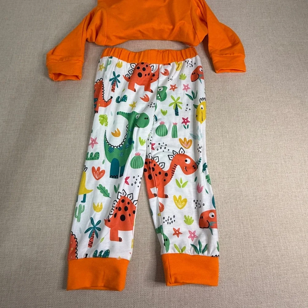 Orange Dinosaur Hoodie‎ and Jogger Pants Set Kids Size 100 New With Tags